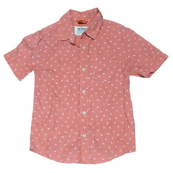 Urban Pipeline boys Coral Geo Short Sleeve Button-Up Shirt Small 100% cotton - Picture 1 of 7